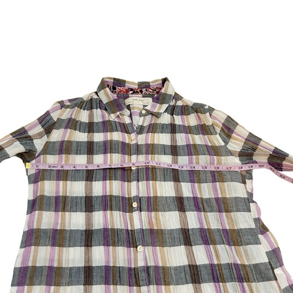 Anthropologie Isabella Sinclair Plaid Lace Insert Multicolor Button Down Shirt S - Picture 11 of 14